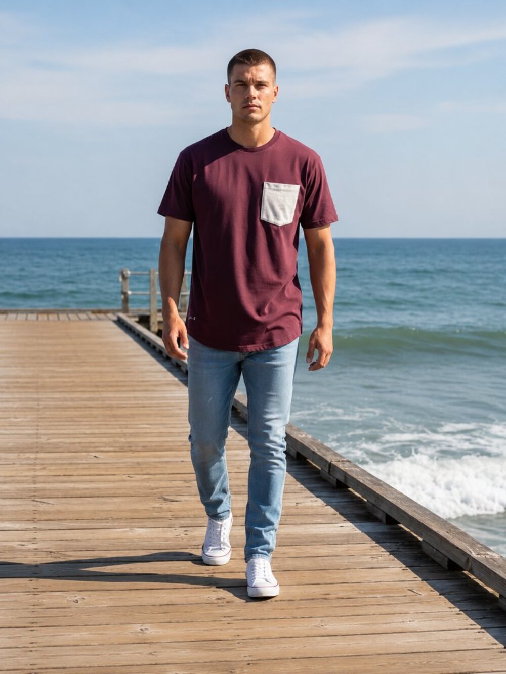 BYLT Basics Men's Burgundy Drop Cut Pocket Lux Tee Crew Neck T-Shirt Sz S